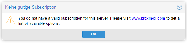 Proxmox Virtual Environment - no valid subscription de 2017